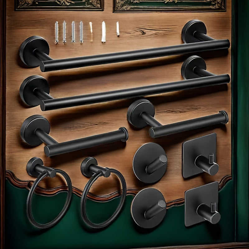 10-Piece Stainless Steel Bathroom Hardware Set No-Drill Mount Modern Hotel Style