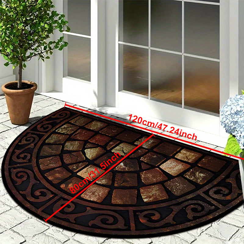 Half-Circle Velvet Door Mat Non-Slip Rug for Home Kitchen Decor Durable Polyester
