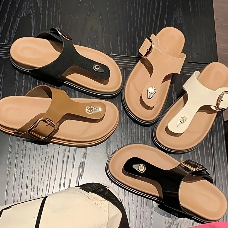 Women's Summer Slip-On Thong Sandals EVA Beach Casual Shoes Black Beige