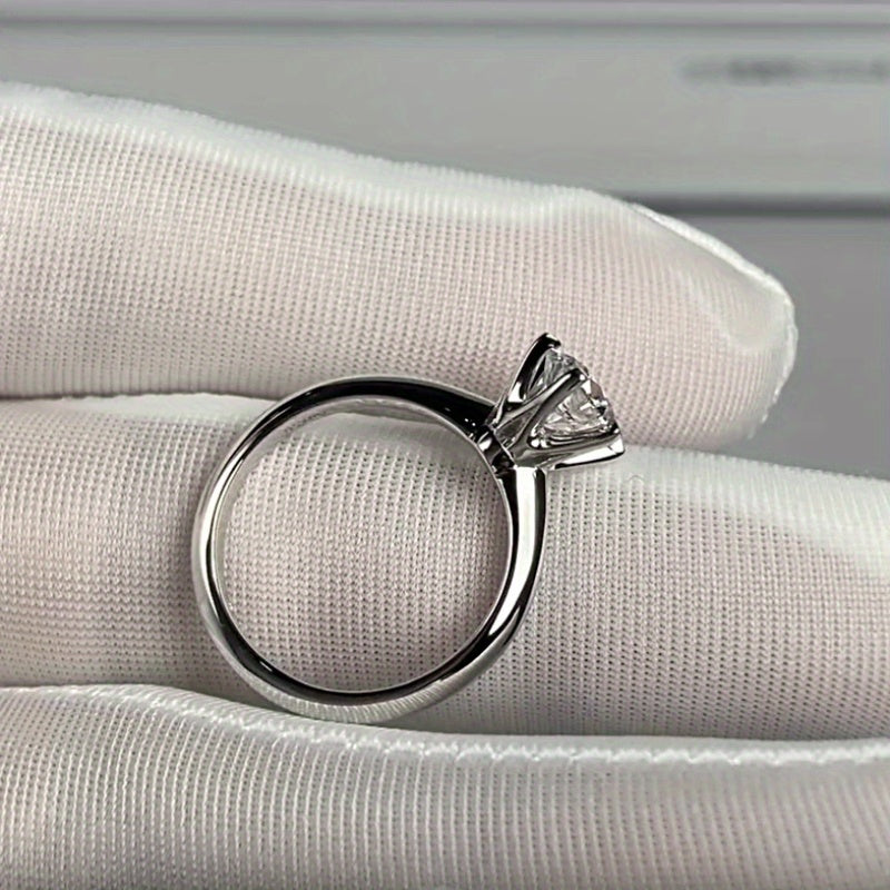 Silver Ring with 0.5 Carat Moissanite Stone and Six-Prong Setting for Engagement and Everyday Wear