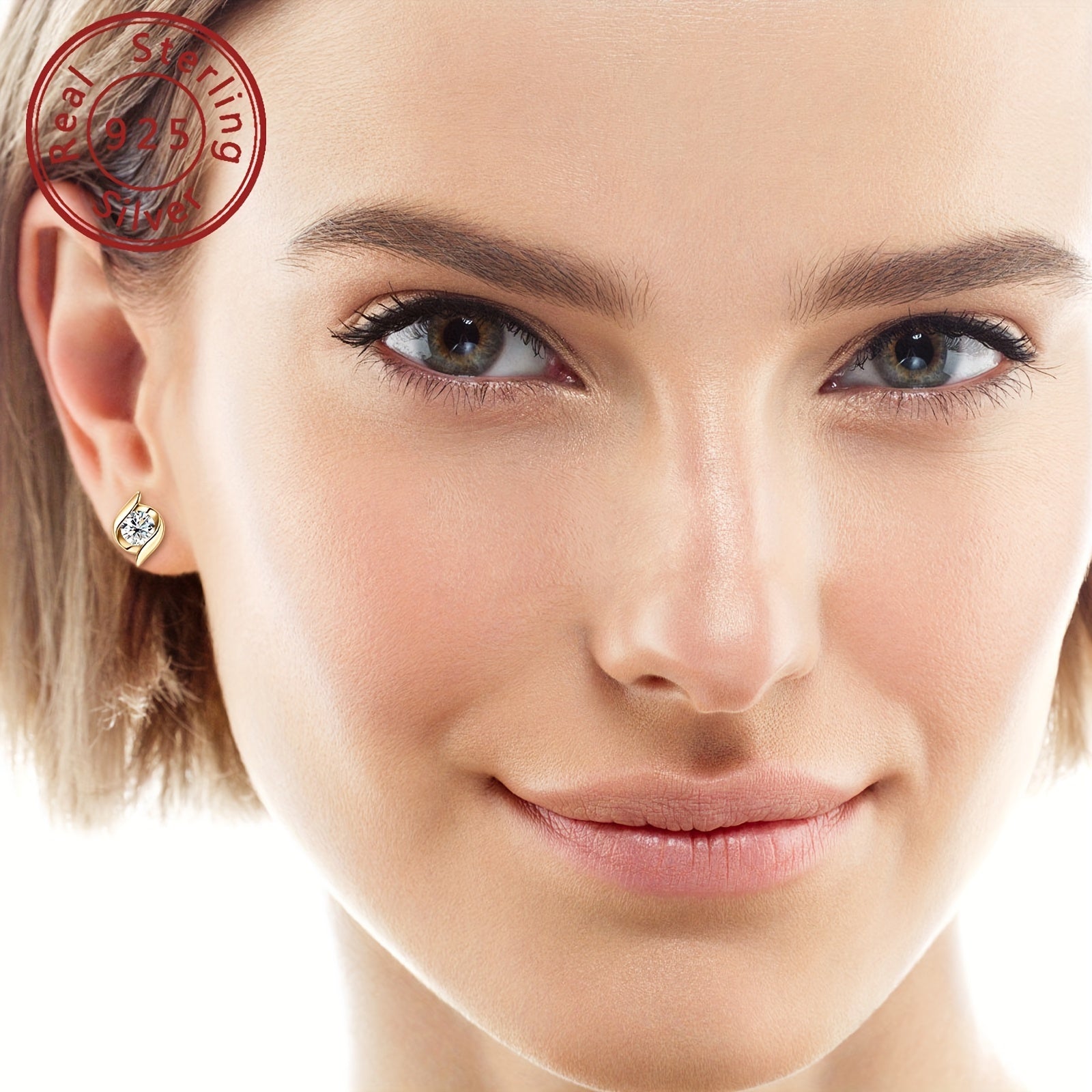 Sterling Silver 14K Gold Plated Infinity Twist Stud Earrings with Moissanite 5mm