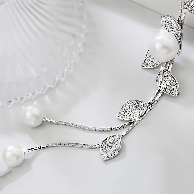 Uzoq sviter zanjirli marjon, soxta marvarid bargi tassel pandanti, ayollarga mo'ljallangan kiyim aksessuari