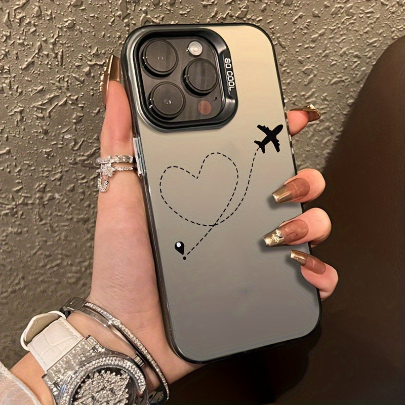 Silver Matte Heart Airplane Phone Case for iPhone TPU Shock Absorption Anti-Slip