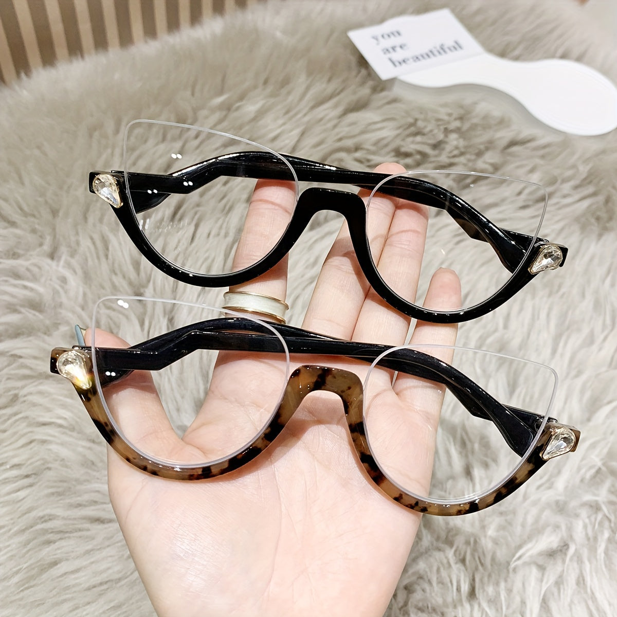 Women's Cat-Eye Half-Rim Eyeglasses with Oversized Clear Lenses