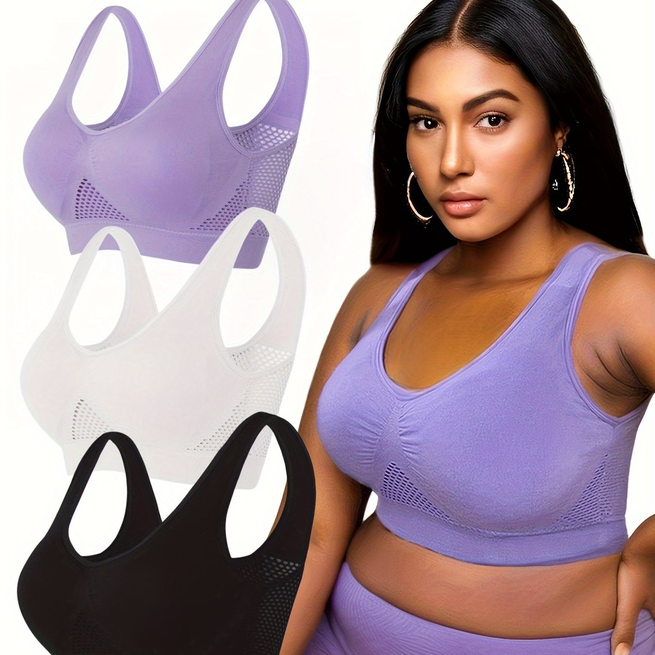 Plus Size Sports Bras Pack Wireless Breathable Workout Bras for Women