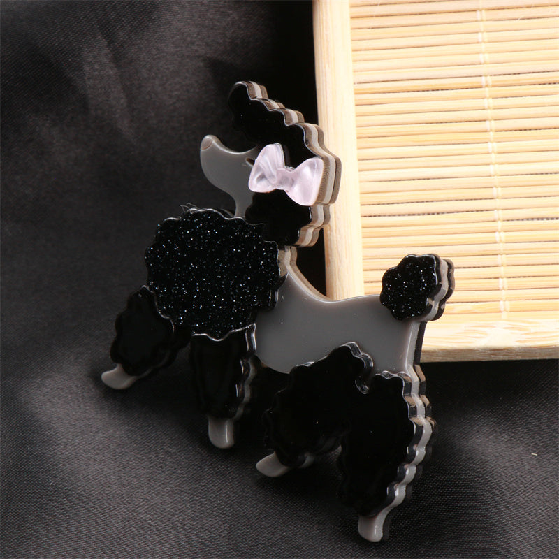 Black Acrylic Poodle Brooch Jewelry Gift for Women and Girls