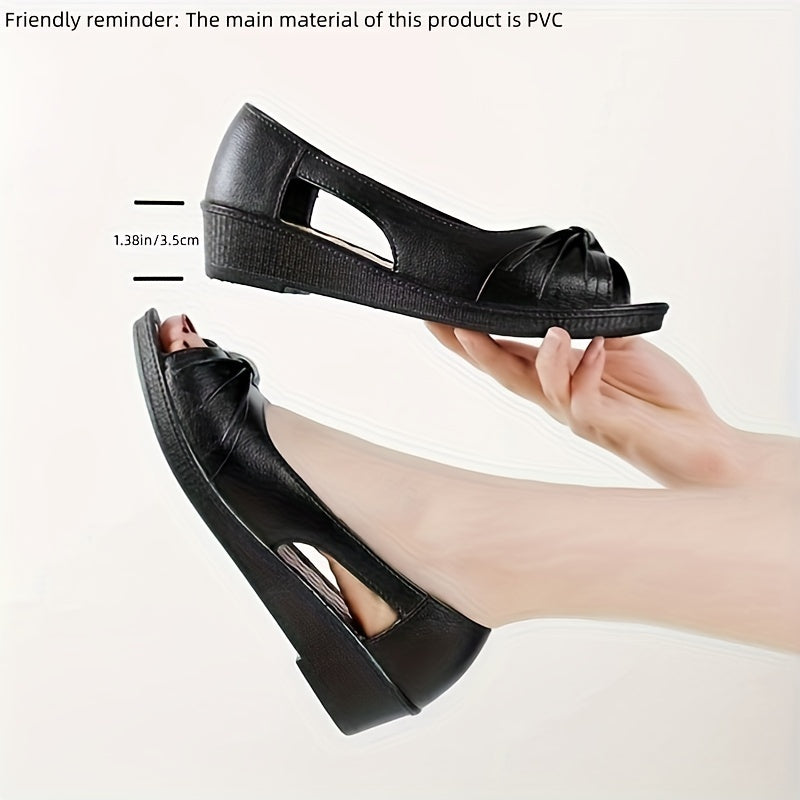 Women's Slip-On Sandals with PVC Platform and Low Wedge Heel for Formal Occasions