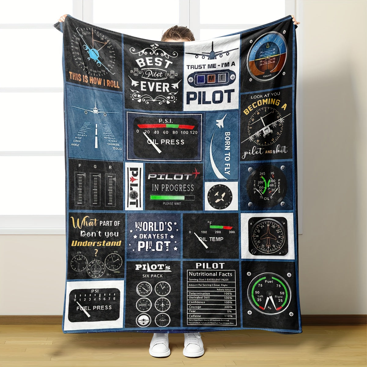 Manta de piloto de franela para hombres para entusiastas de la aviación, suave y cómoda, regalo