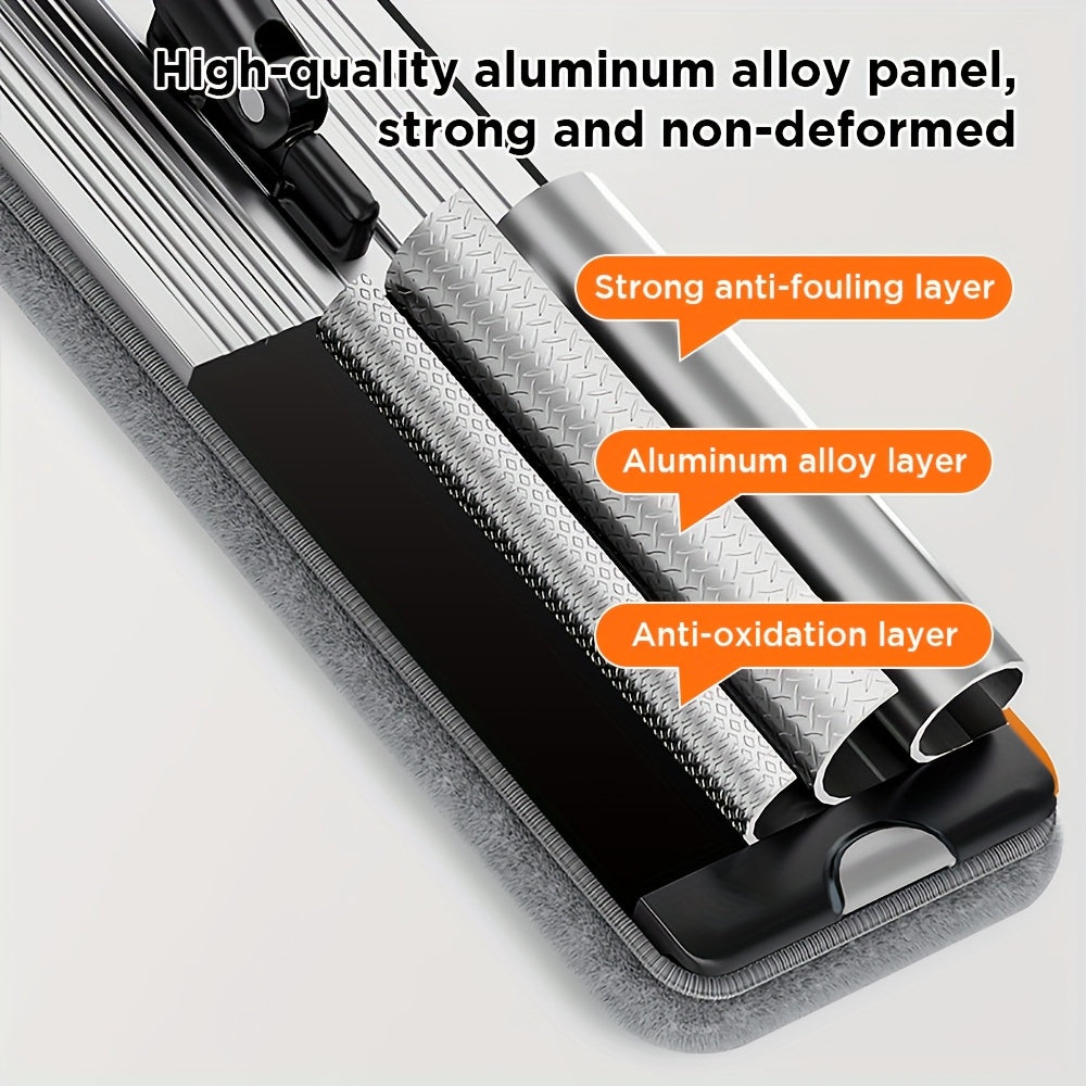 Rainbow Self-Wringing Flat Mop 360° Qoʻlni Boshqarishsiz Yuvish, Stainless Steel Qoʻlqop, 4 Qayta Ishlatiladigan Mikrofiber Yostiq - Yashash xonasi, Yotoqxona, Vannaxona, Oshxona polini tozalash uchun ideal - Plastik Hoʻl va Quruq Mop, oʻlchami 45.21 sm