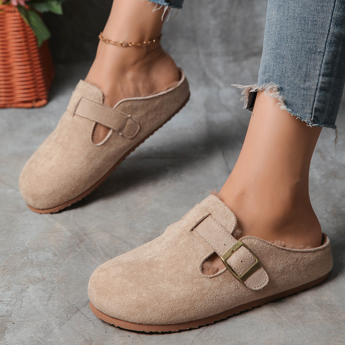 Women's Slip-On Shoes Fabric Wide Cushion Sole Beige Pink Caramel