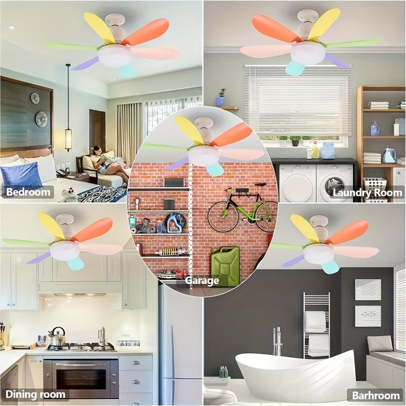 52cm Ceiling Fan with Light 6-Leaf Flower Design Dimmable E26 Remote Control for Bedroom Kitchen