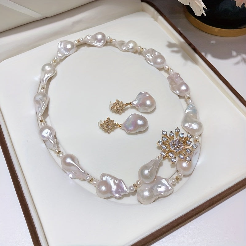 Baroque Freshwater Pearl Jewelry Set Necklace and Earrings Elegant French Style for Special Occasions