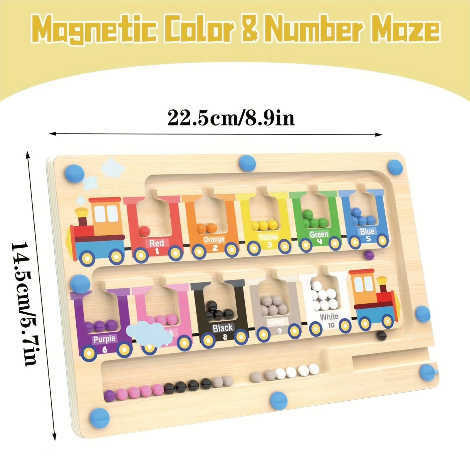 Wooden Magnetic Maze Puzzle for Kids 3-6 Educational Toy with Colors Numbers and Shapes