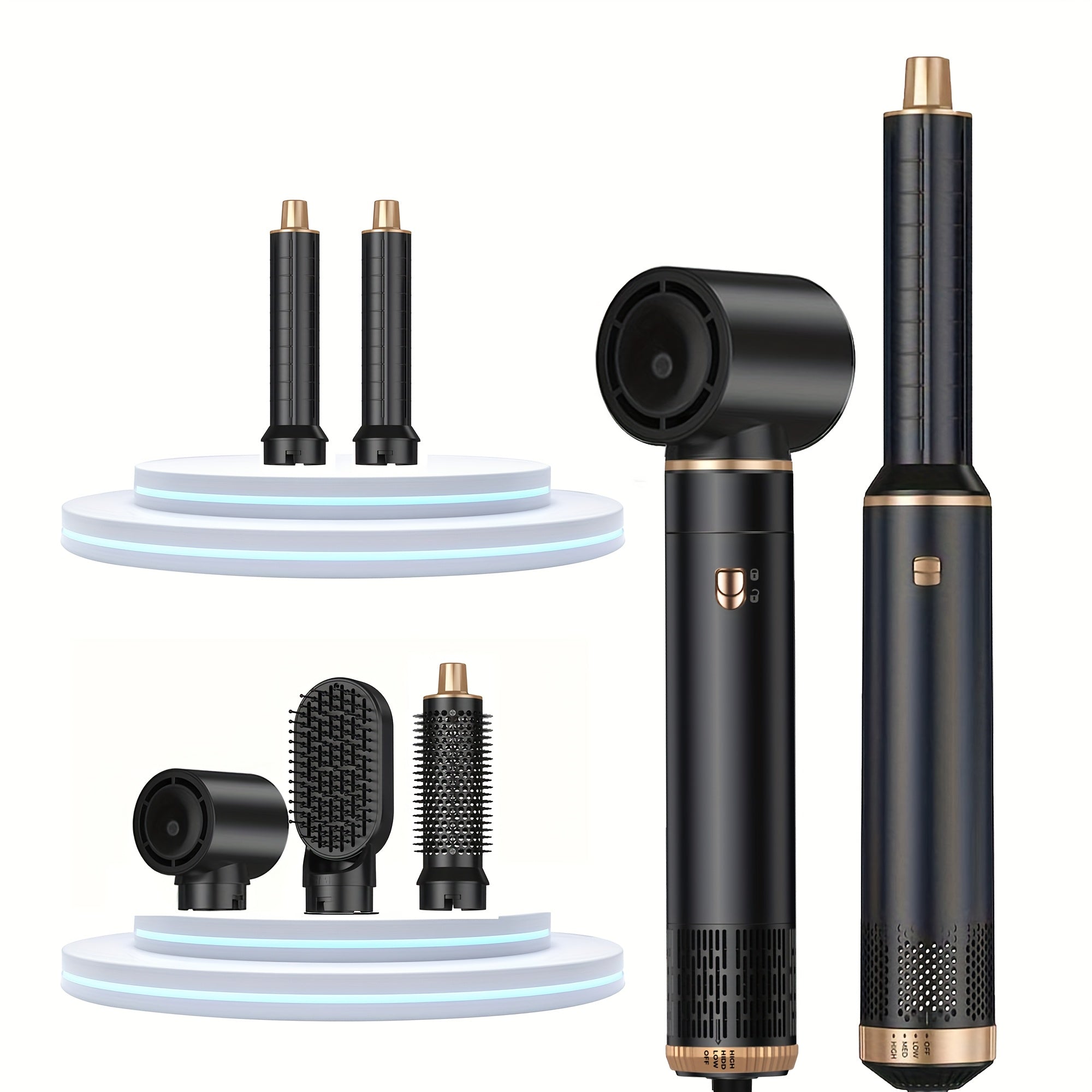 5-in-1 Hot Air Comb Set Hair Dryer Curling Iron Straightening Brush with Accessories