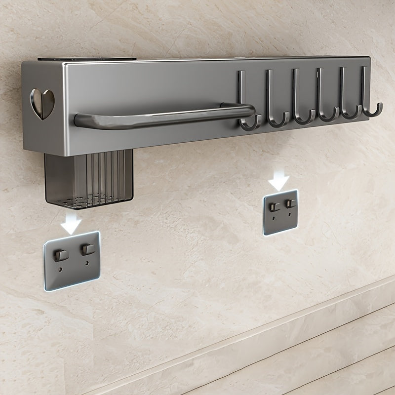 Wall Mount Kitchen Knife Rack with Hooks, Space-Saving Cutlery Organizer