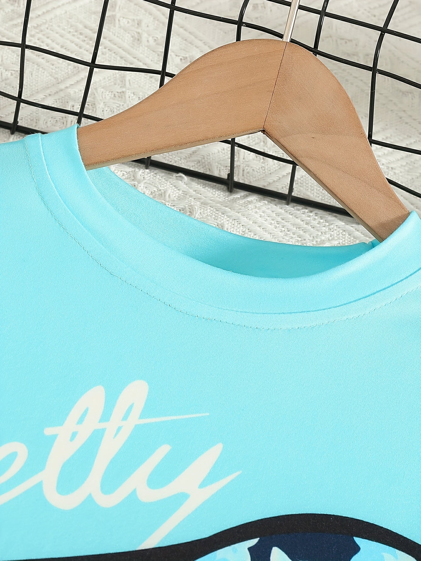 Girls Party T-Shirt Set with Floral Print Drop Shoulder Short Sleeve Cropped Jegging Pants for Girls 12 and Under