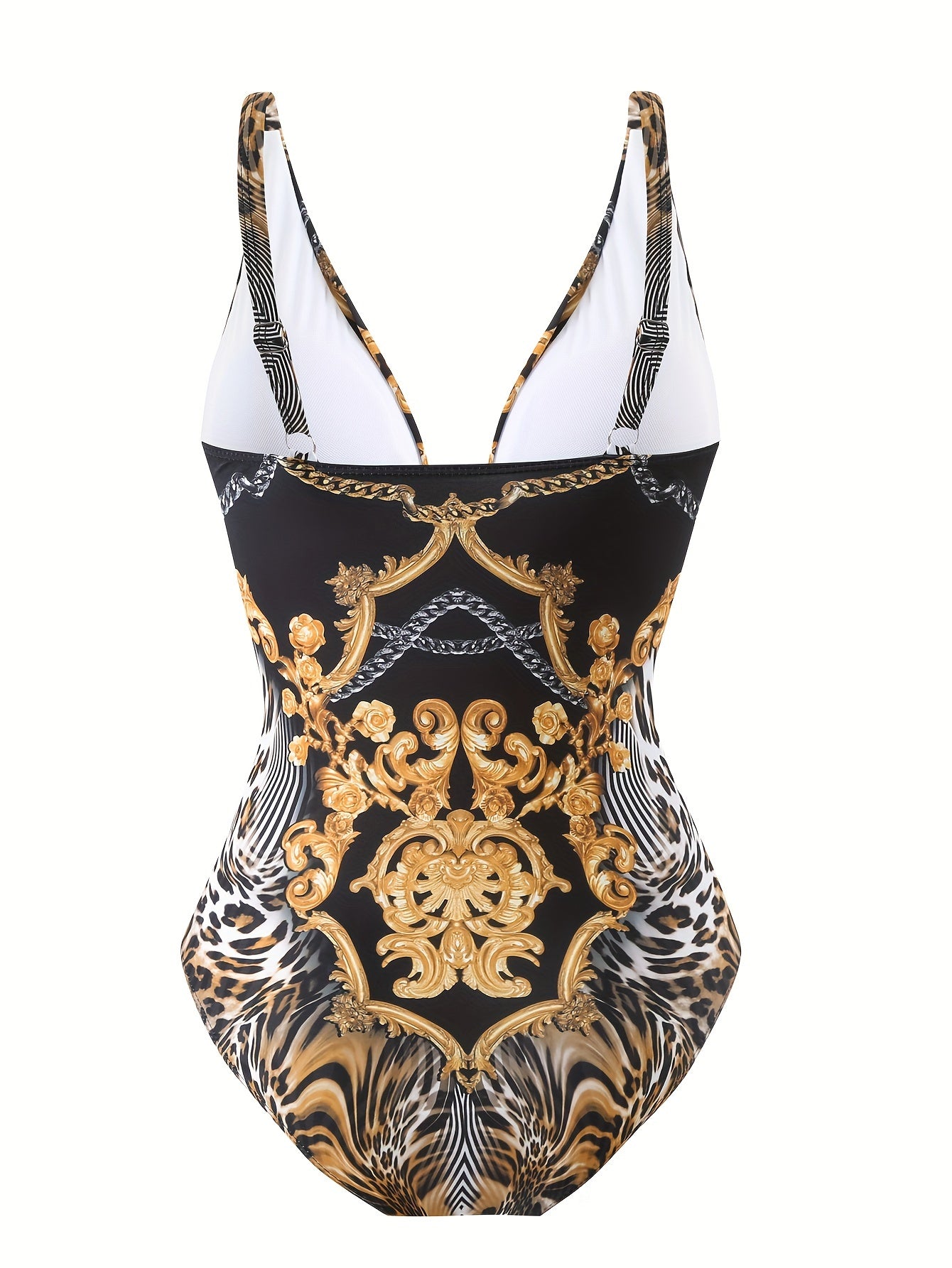 Leopard Print Body Suit Set with Twist Design and Deep V Neck for Women