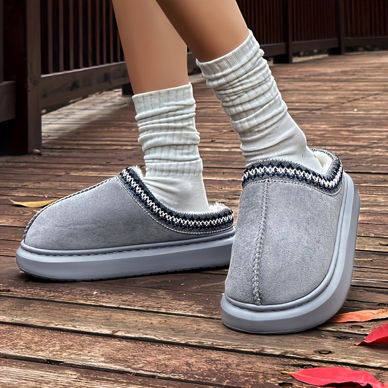 Indoor Cozy Slippers for Couples Plush Faux Fur Rubber Sole Black Gray Beige Brown