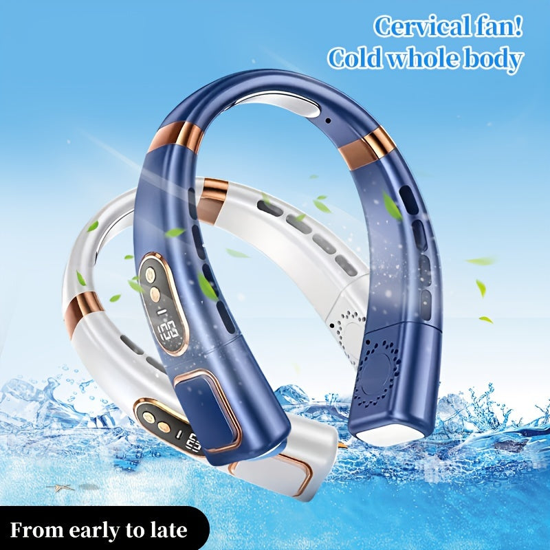 Portable Neck Fan with Digital Display, Adjustable Speeds, USB Rechargeable Battery