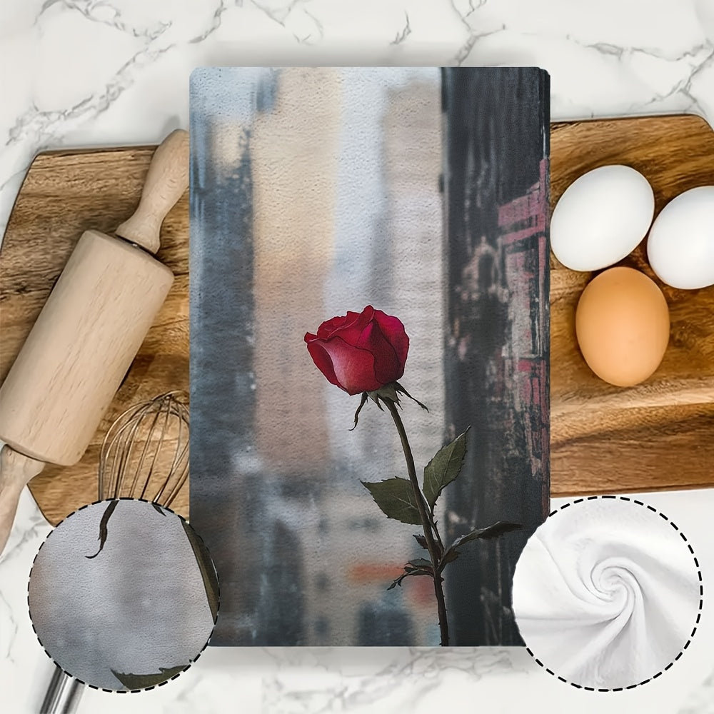 Набор из 2 романтических кухонных полотенец с розами 40x60 см, впитывающие, моющиеся в машине