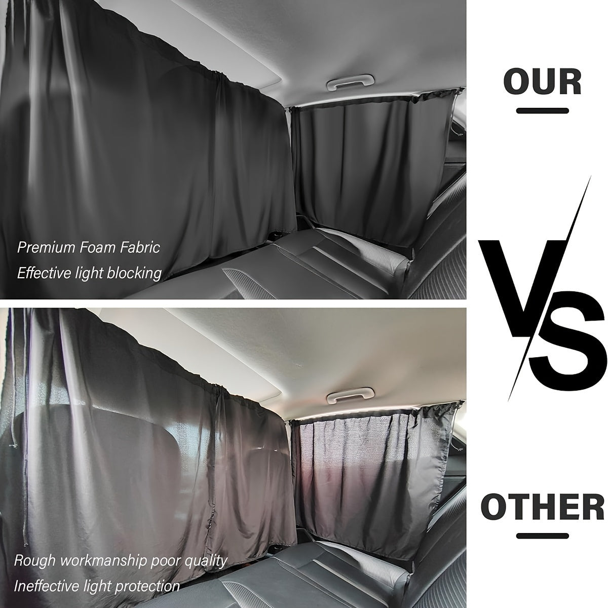 Car Privacy Curtain Set for Sedan and SUV Black Oxford Cloth 4 Pieces