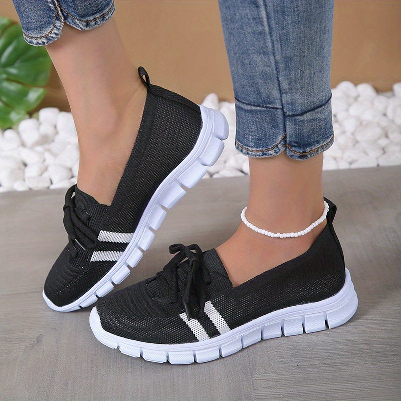 Women's Lace Up Sneakers Knit Low Top Walking Shoes Casual Lightweight Flat Footwear