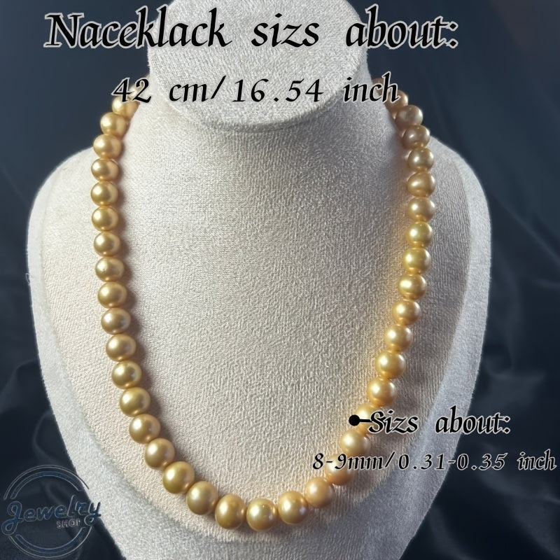 Golden South Sea Pearl Necklace for Women Large Granularity Elegant Jewelry