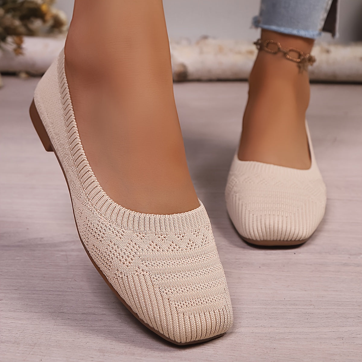 Women's Knitted Slip-On Shoes Breathable Summer Flat Casual Shoes