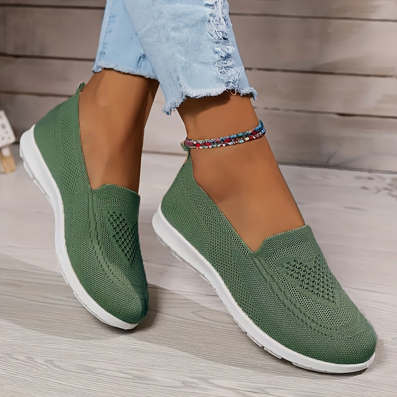 Women’s Lightweight Breathable Knit Flats Slip-On Walking Shoes Casual Allseason