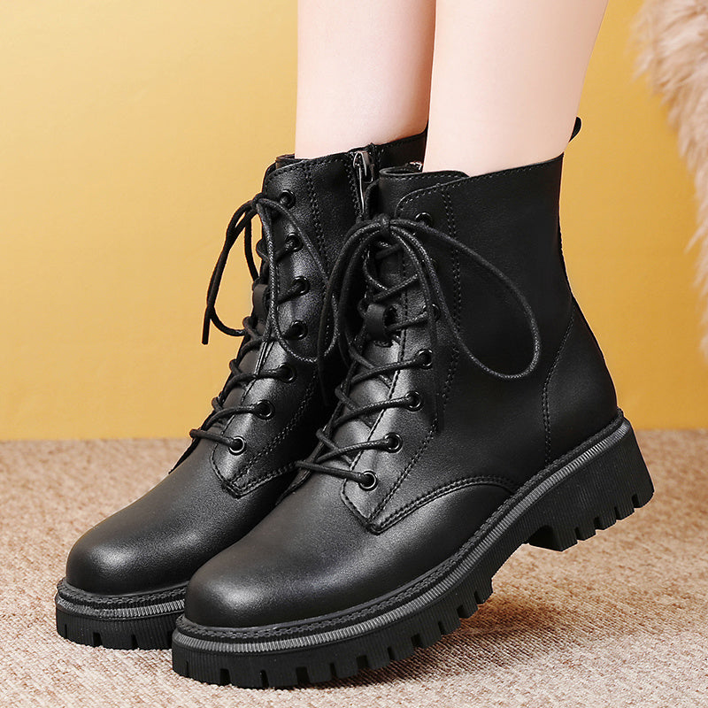 Women’s Black Faux Cover Chunky Sole Platform Ankle Boots