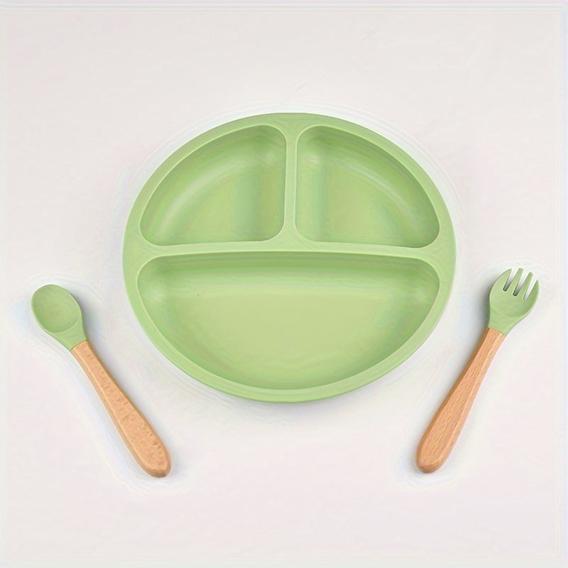 3-Piece Silicone Baby Feeding Set with Suction Plate Spoon and Fork for Infants and Toddlers
