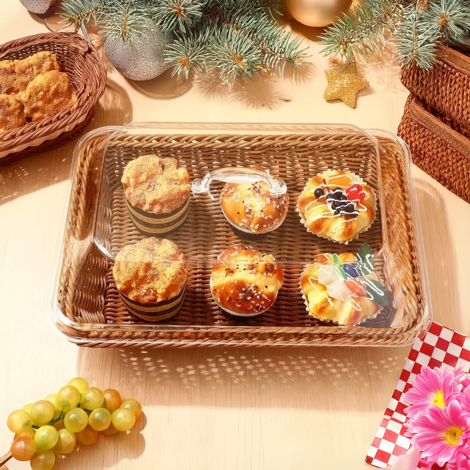 Akril non bochka qopqog' bilan, shirinliklar, mevalar va sabzavotlar uchun oshxona, restoran saqlash