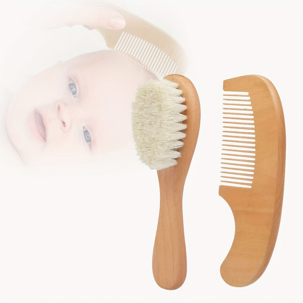 Baby Hair Brush and Comb Set for Newborns Wooden Handle Head Massager 2 Pieces