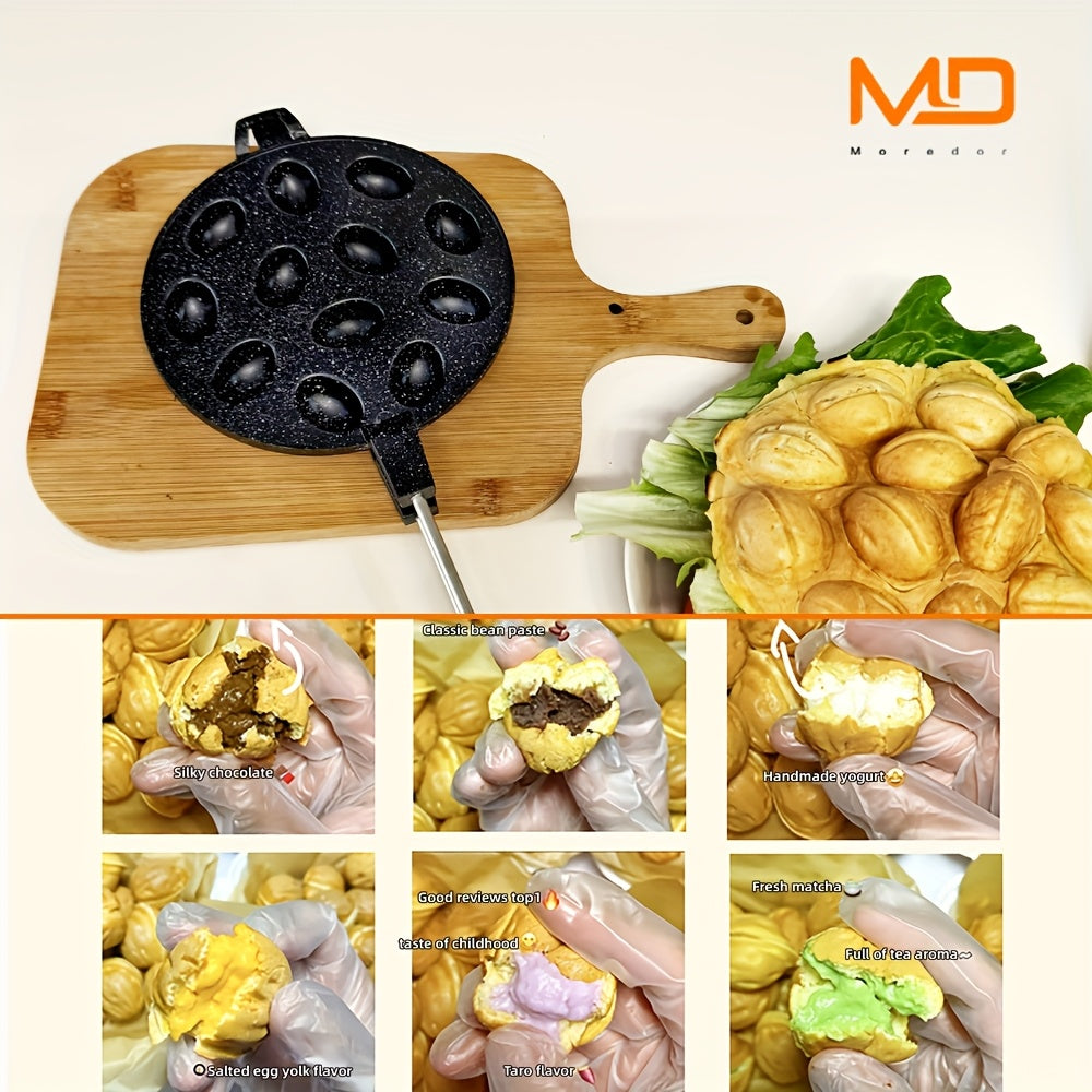 Gaz plitalari uchun 12 teshikli alyuminiy vafli tayyorlagich, elektrsiz, oson tozalash, yong‘oq shaklidagi keklar, pichoq shaklidagi qoliplar