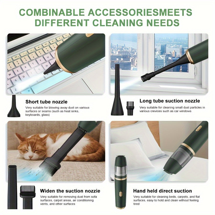 Portable Handheld Vacuum Cleaner with Dual Batteries, LED Light, USB Rechargeable