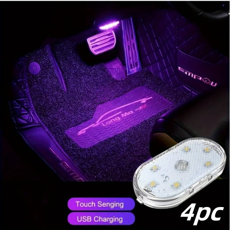 Car Interior Touch Lamp 2/4pcs LED Decorative Light USB Rechargeable