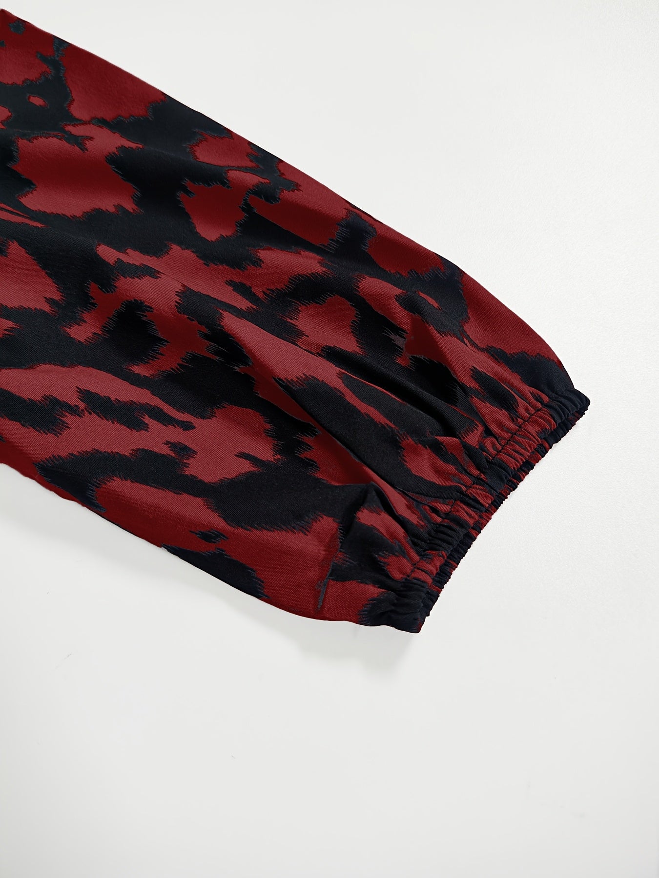 Plus Size Leopard Print Tie Neck Blouse Long Sleeve Spring Fall Women