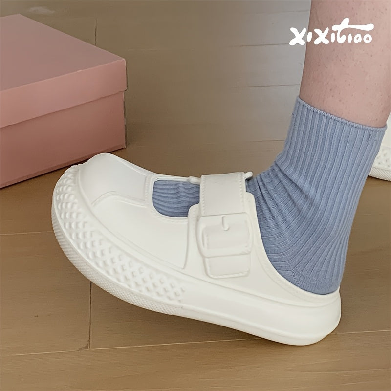 Women's Slip-On Platform Sandals EVA Sole Casual Shoes Wide Feet Black Beige Green White