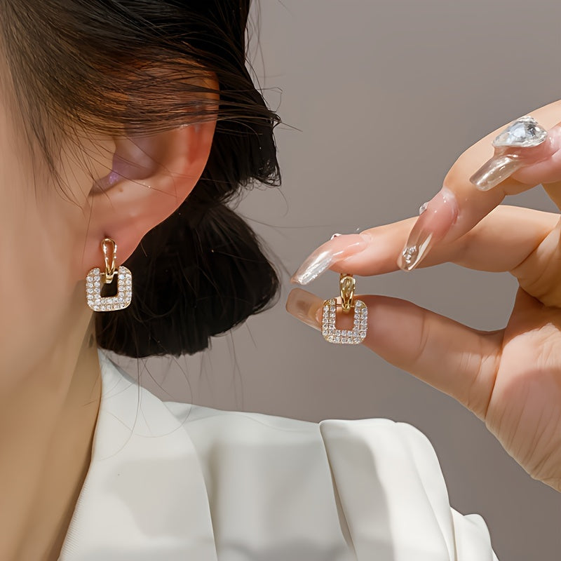 Ayollar uchun geometrik rhinestone tishli sirg'alar, gipoallergik, oltin tonli