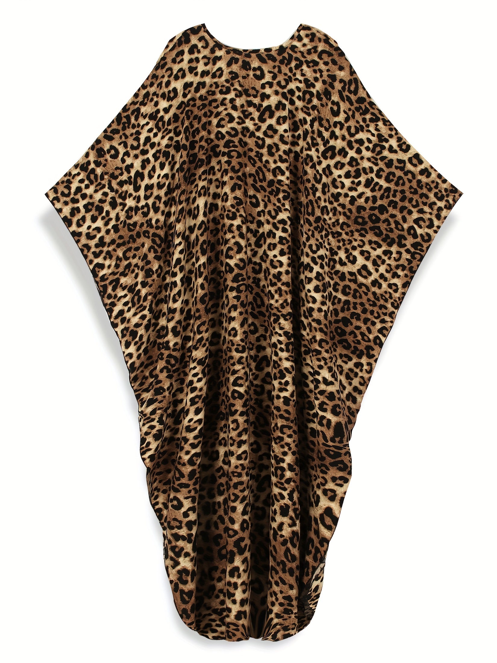 Women's Plus Size Leopard Print Kaftan Dress V-Neck Bat Sleeve Side Slit Viscose