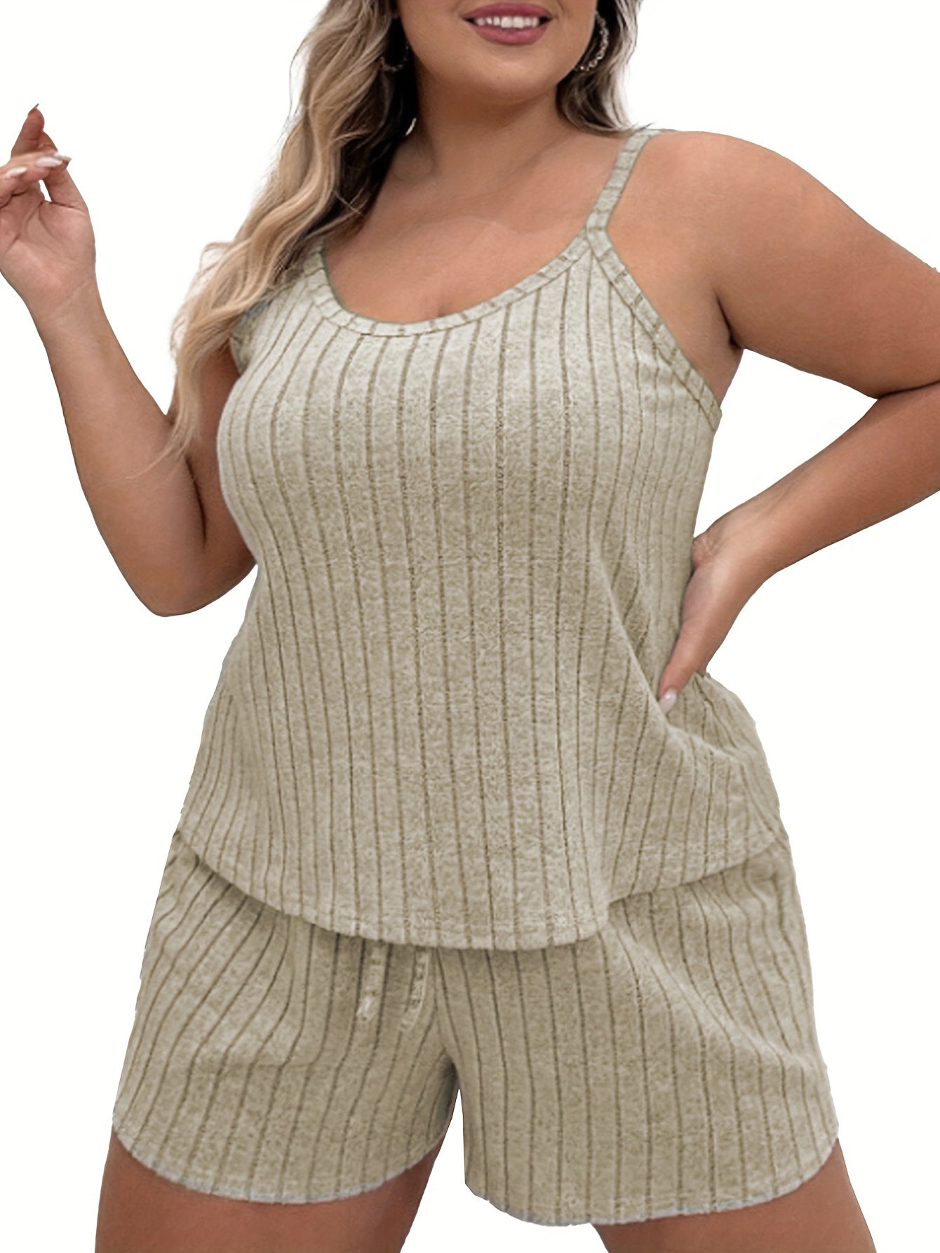 Женский сатиновый пижамный комплект с драпированными бретелями и большим размером