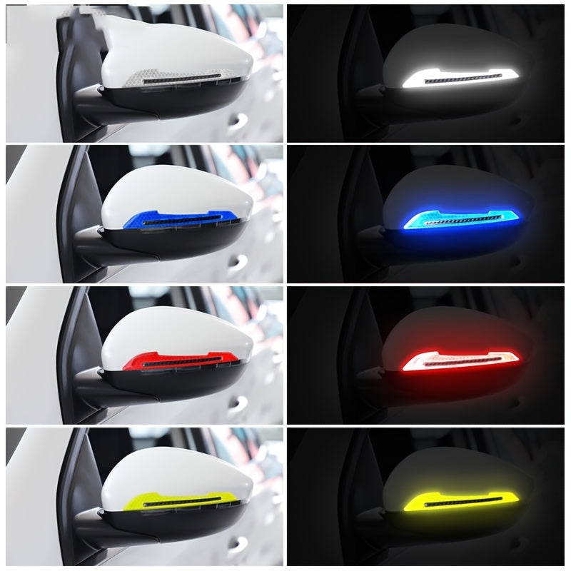 Pairs Reflective Car Rearview Mirror Safety Warning Stickers Auto Film Strips in Red White Blue Green