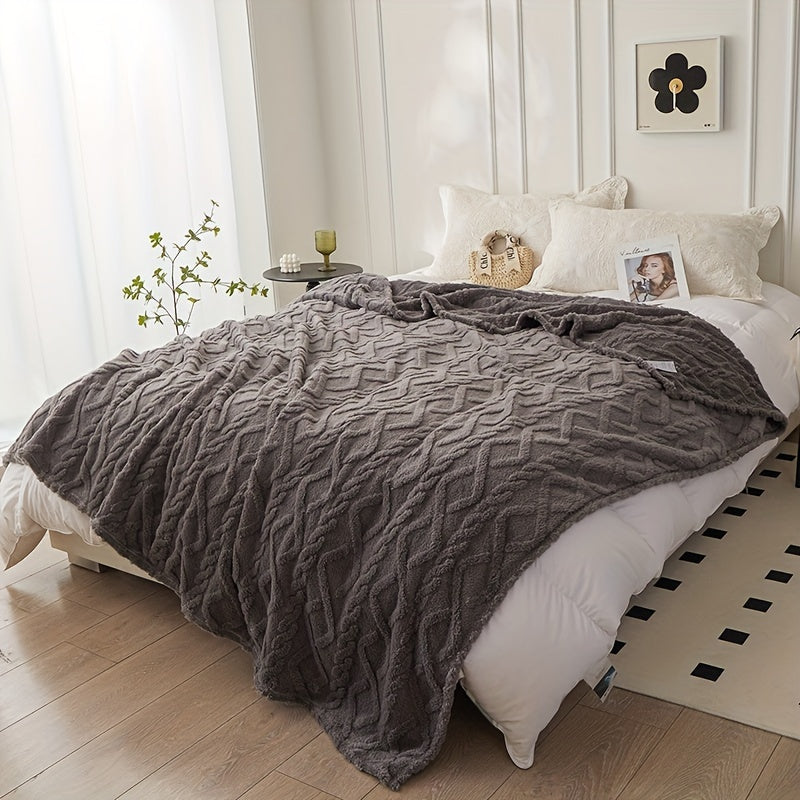 Rhombus Jacquard Taffeta Single Layer Double Sided Blanket for Sofa Bed Couch Office