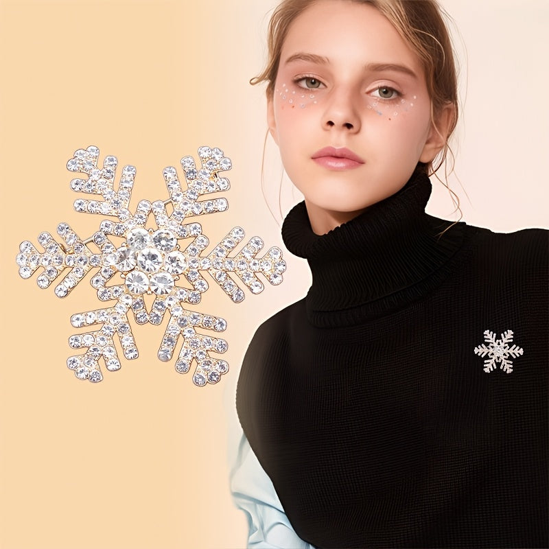 Snowflake Brooch with Rhinestones Star-Shaped Winter Accessory