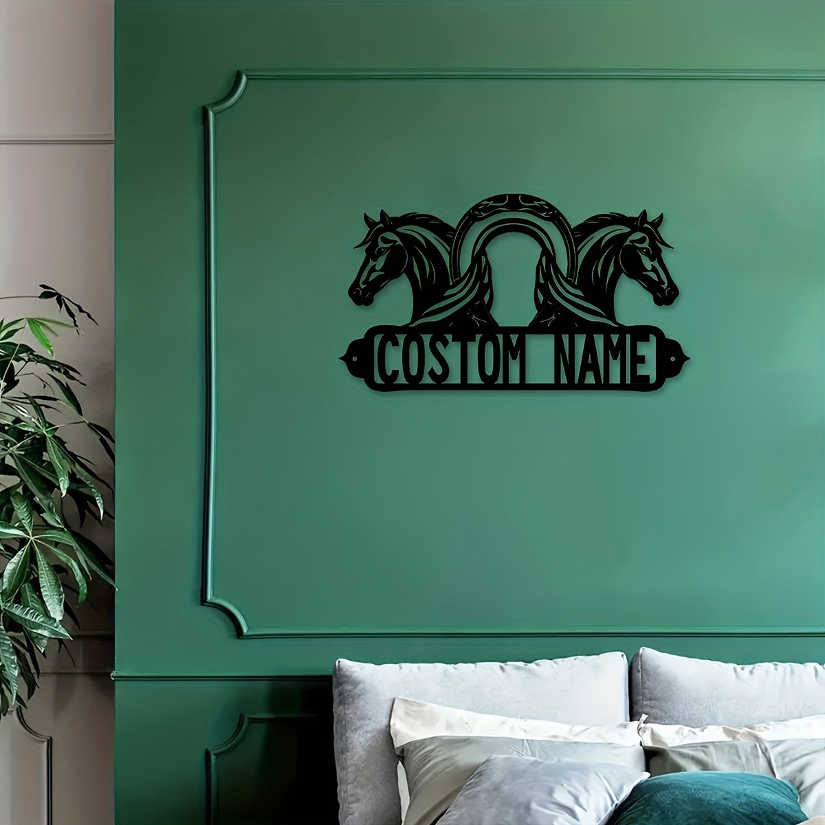 Customizable Black Iron Horse Wall Art Rustic Farmhouse Metal Sign for Home Office Porch Patio