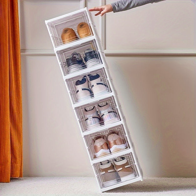 Stackable Plastic Shoe Rack with Lid, 6-Layer Foldable Storage Organizer