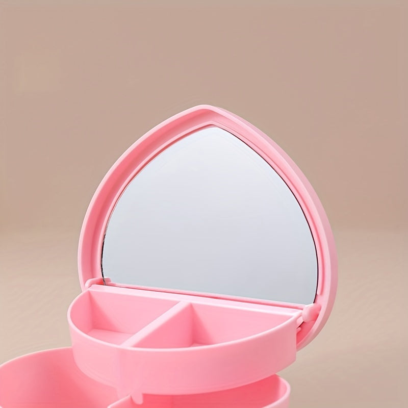 Розовая шкатулка для украшений с двойным зеркалом для макияжа и хранения