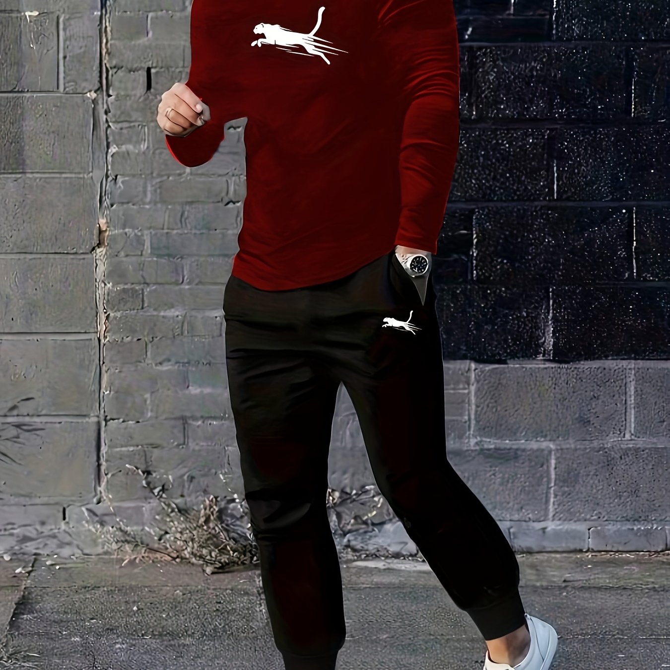 Men's Long Sleeve Pajama Set for Casual Sports and Home Wear Polyester Spandex