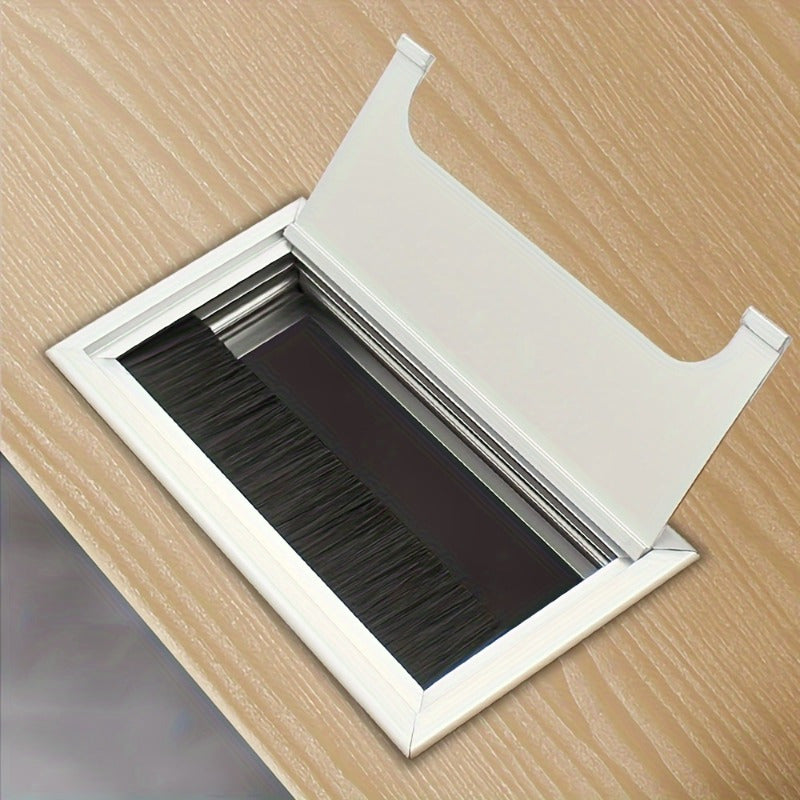 Rectangular Aluminum-Style ABS Plastic Desk Cable Management Box with Brush and Cover Plate