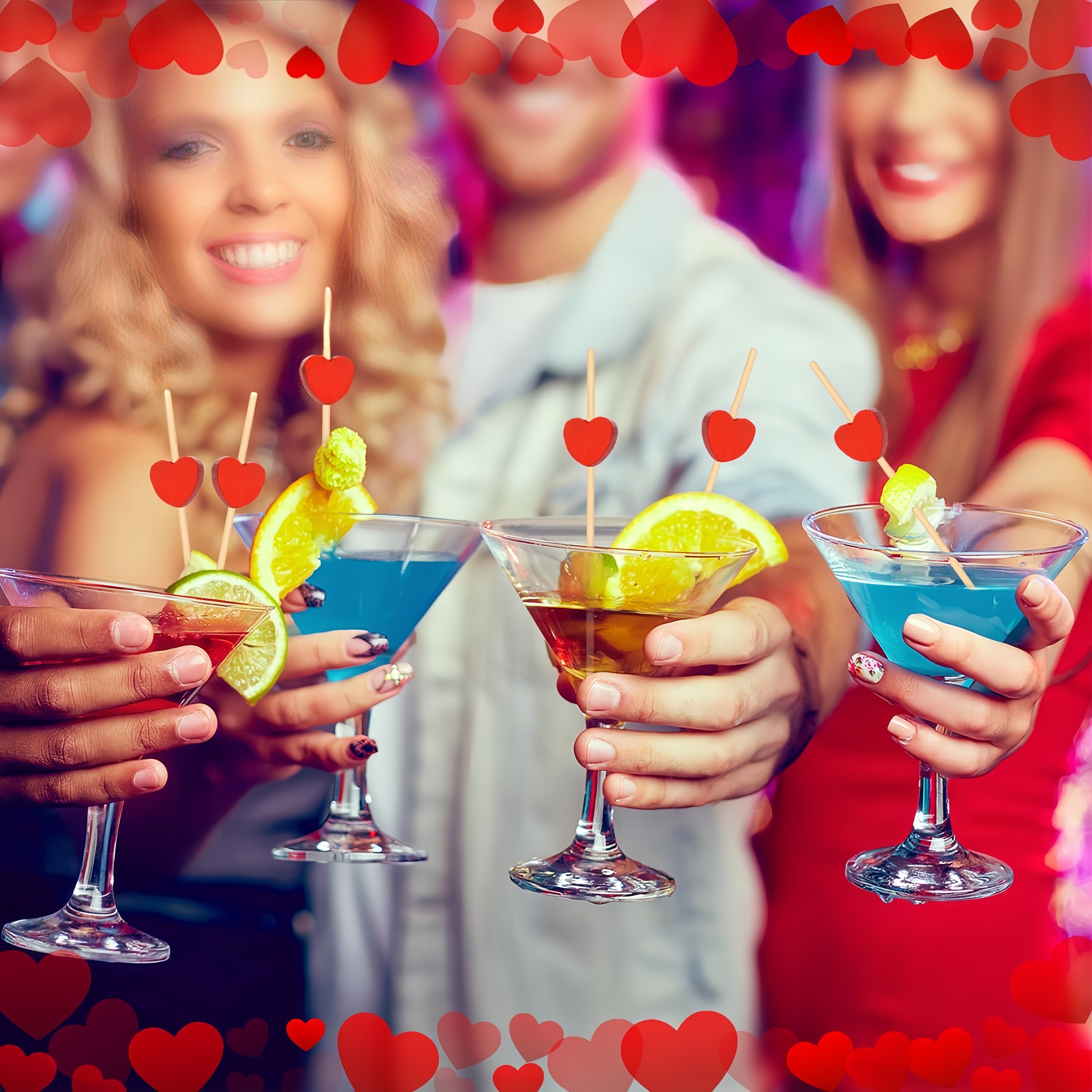 100 Pcs Red Heart Cocktail Picks Bamboo Skewers for Weddings and Parties